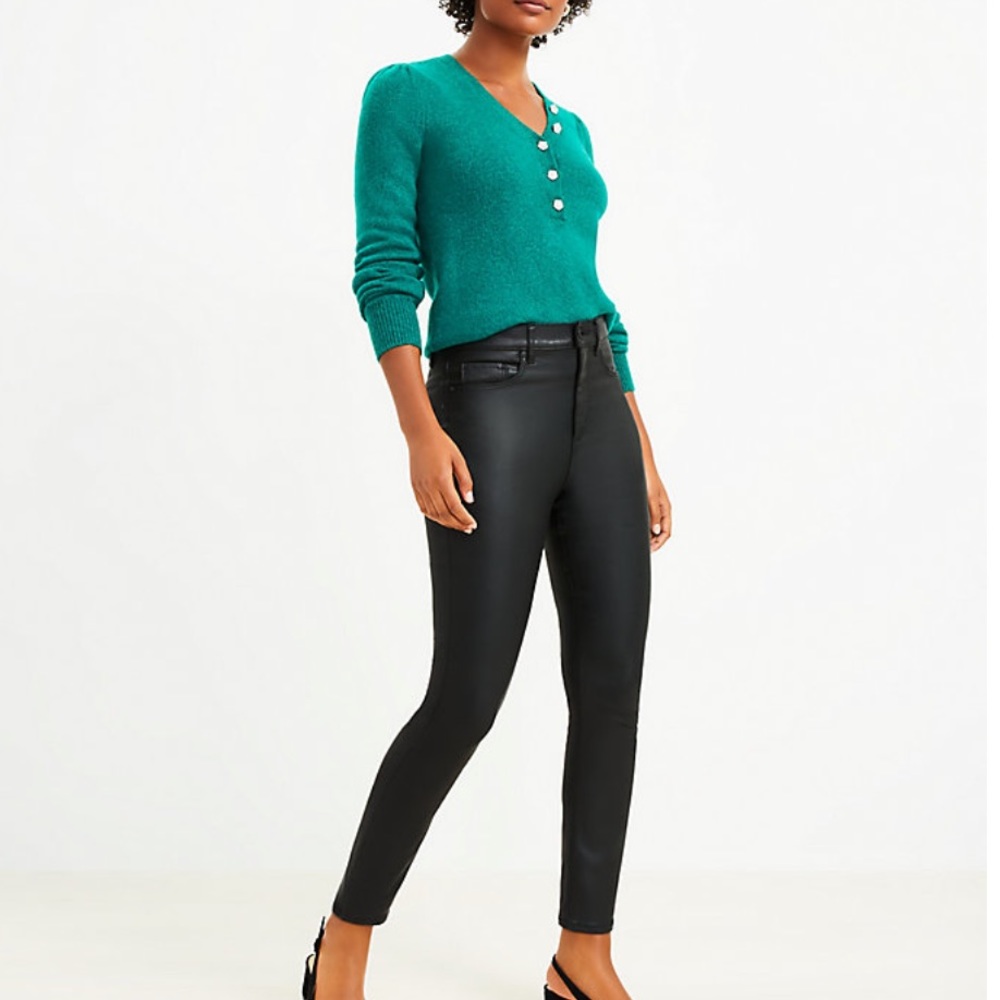 LOFT Coated High Rise Skinny Jeans in Black